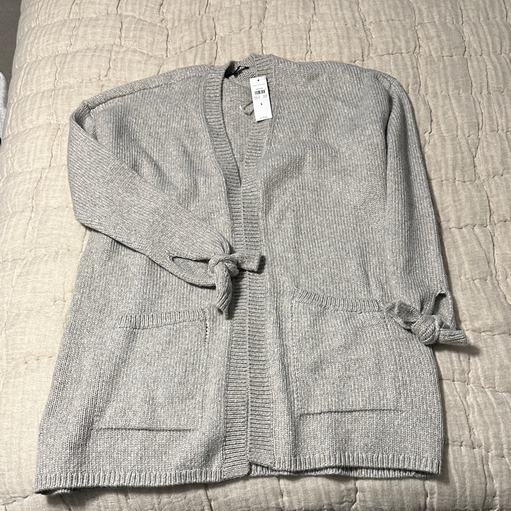 Ann Taylor Light Gray Cardigan with Bow Accents